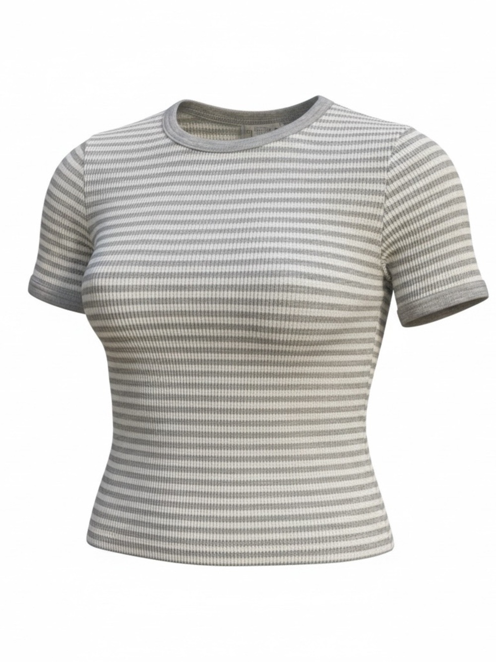 Express Striped Ribbed Short-Sleeve Tee - Gray & White